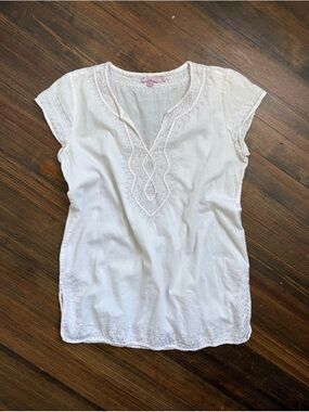 Vintage Calypso Embroidered White Top Shirt